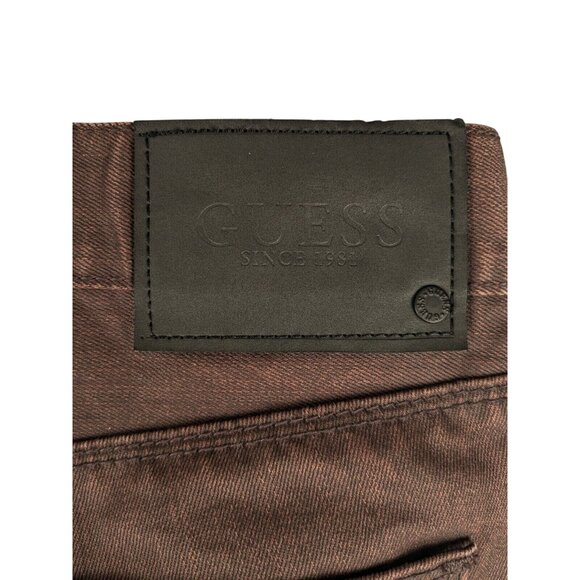 Guess Waxed Slim Straight Leg Del Mar Fit Denim Jeans Mens 29x28 Burgundy Red - Picture 7 of 9